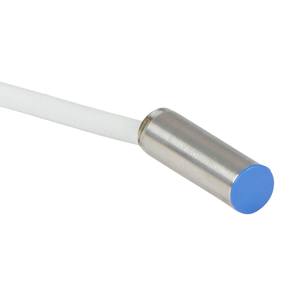 AHS-CP-1A - Micro Detectors inductive proximity sensor, tubular, 6.5mm diameter x 20.3mm body, stainless steel housing, PNP, N.C. output, 1.5mm sensing distance, flush, 7 kHz switching frequency, IP67, pigtail.