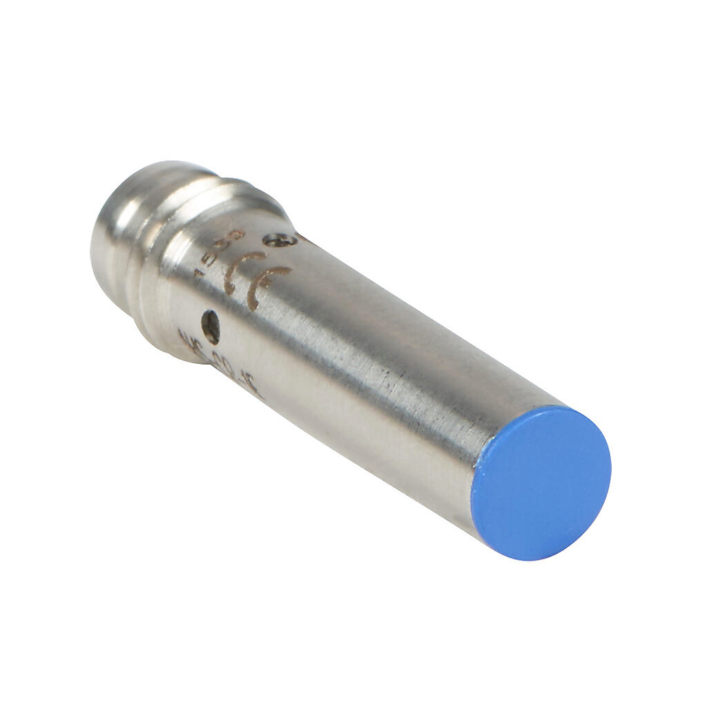 AHS-CP-1F - Micro Detectors inductive proximity sensor, tubular, 6.5mm diameter x 29.4mm body, stainless steel housing, PNP, N.C. output, 1.5mm sensing distance, flush, 7 kHz switching frequency, IP67, 3-pin M8 quick-disconnect.