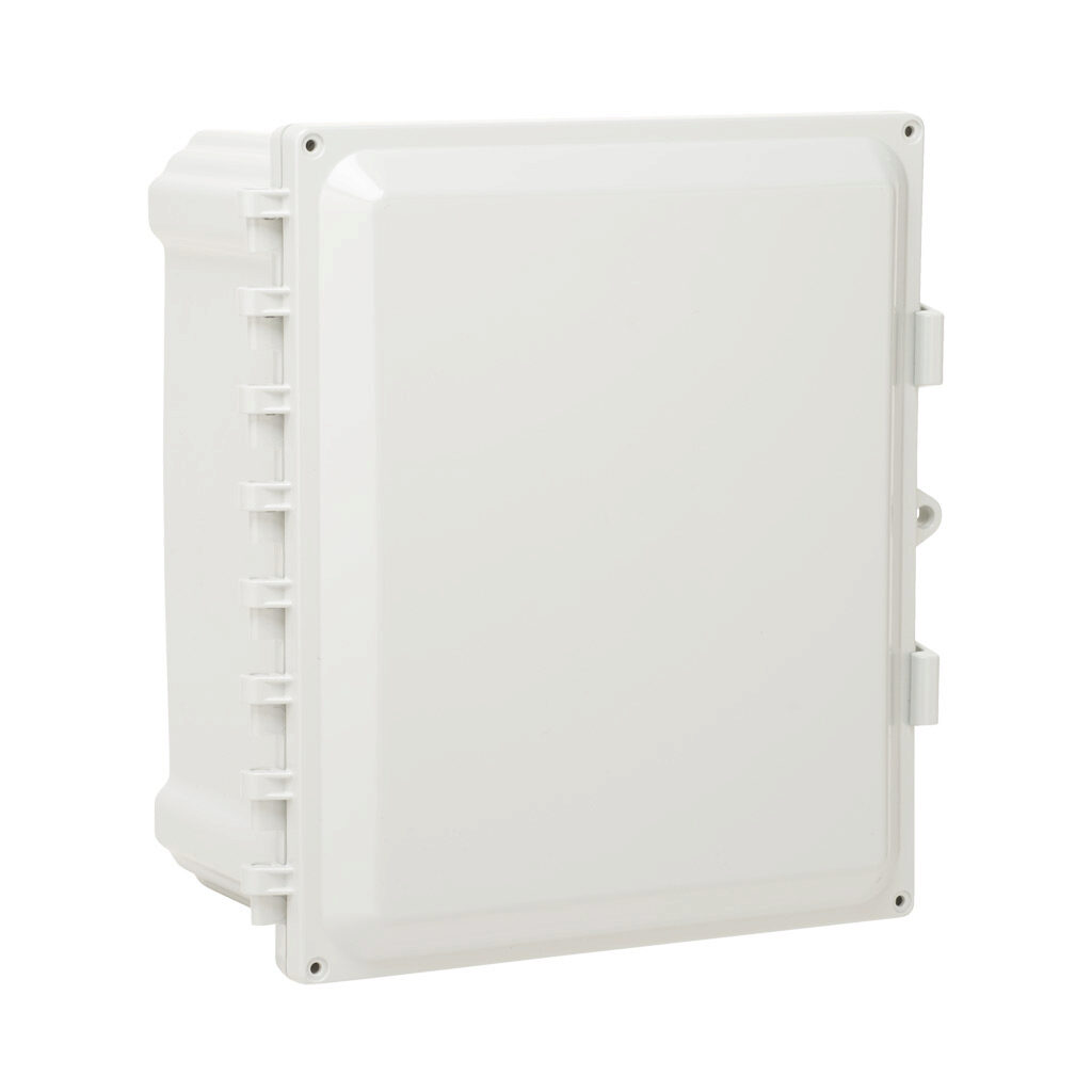 AHWD12106 - AttaBox Heartland series enclosure, with shelf, NEMA 1/3R/4/4X/12, 12 x 10 x 6in (HxWxD), wall mount, polycarbonate, Pantone 7541 C light gray, single-door, polycarbonate quick-release latch, molded hasp.