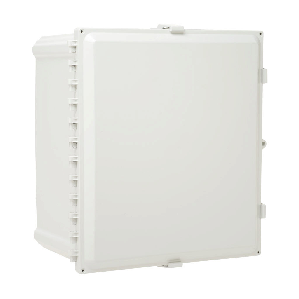 AHWD181610 - AttaBox Heartland series enclosure, with shelf, NEMA 1/3R/4/4X/12, 18 x 16 x 10in (HxWxD), wall mount, polycarbonate, Pantone 7541 C light gray, single-door, polycarbonate quick-release latch, molded hasp.