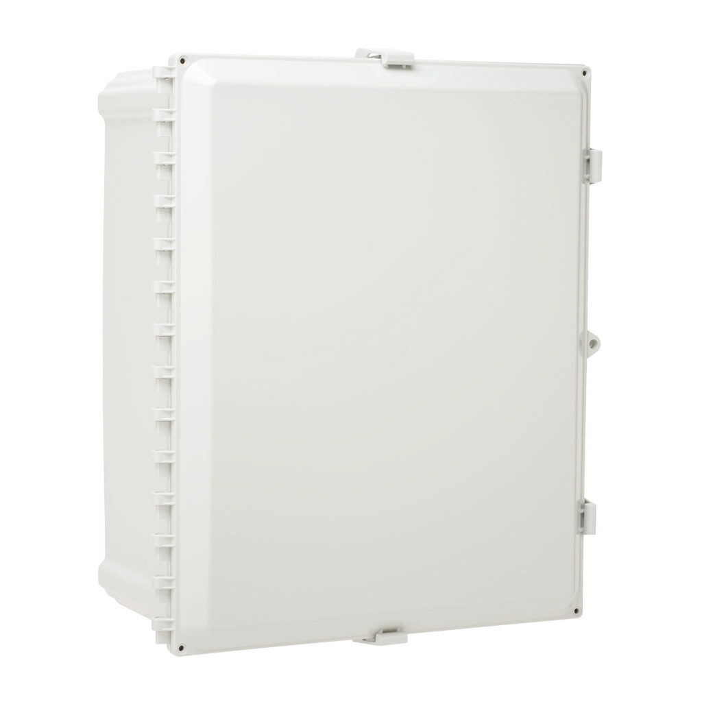 AHWD20168 - AttaBox Heartland series enclosure, with shelf, NEMA 1/3R/4/4X/12, 20 x 16 x 8in (HxWxD), wall mount, polycarbonate, Pantone 7541 C light gray, single-door, polycarbonate quick-release latch, molded hasp.