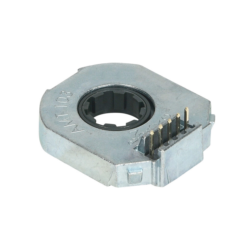 AMT103-V - Same Sky AMT10 series incremental (quadrature) rotary modular kit encoder, 5 VDC, axial exit, push-pull (totem) output, up to 2048 ppr, dipswitch configurable. For use with NEMA 14, 17 and 23 dual shaft motors (NEMA 23 requires CUI-KIT-2).