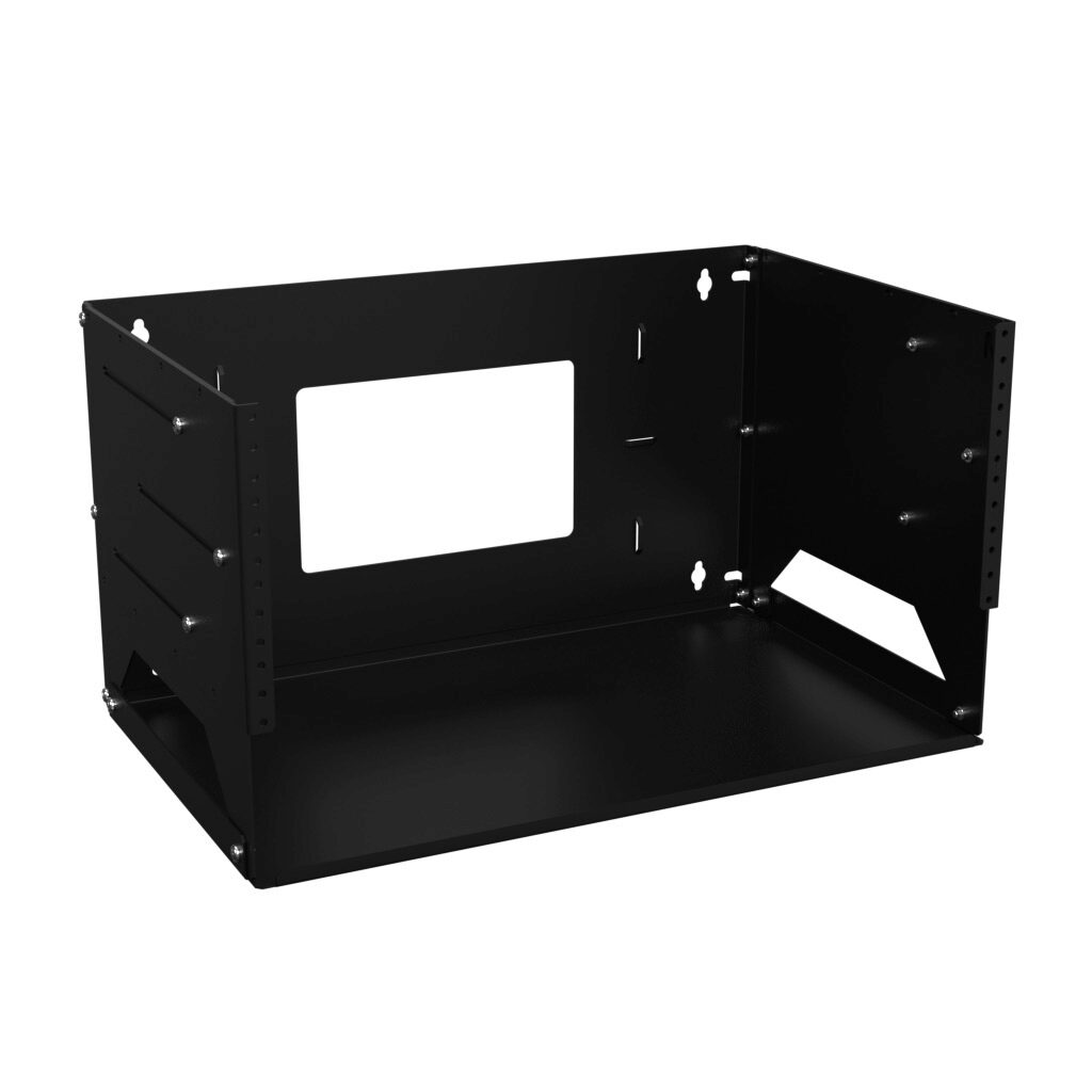 APBS194UBK - Hammond wall-mount rack, 4U, 19in rack width, 12 to 18in depth, 100lb capacity, carbon steel, black, powder coat finish.