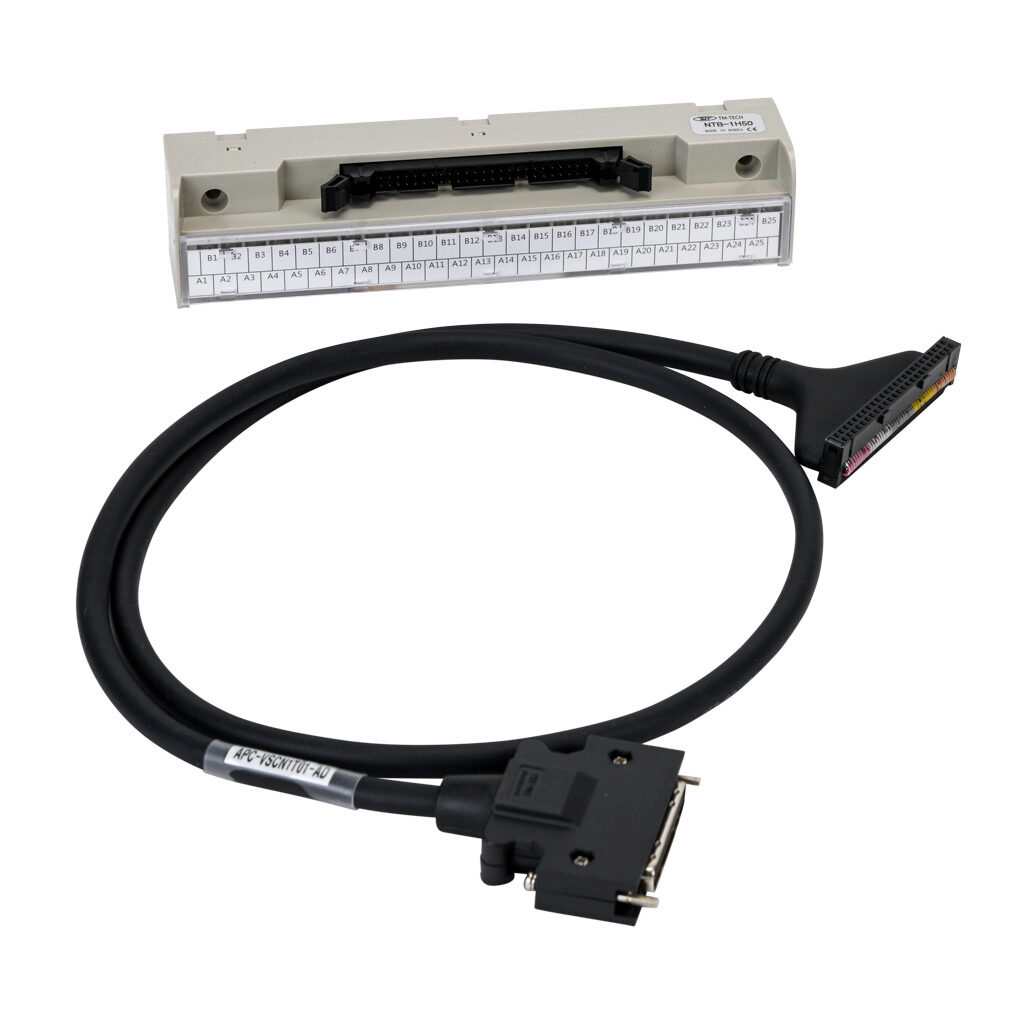 APC-VSCN1T01-AD - LS Electric CN1 feedthrough terminal block, 50-pole, DIN rail mount. For use with all LS Electric L7C and L7P series drives. 3.2ft/1m control cable included.