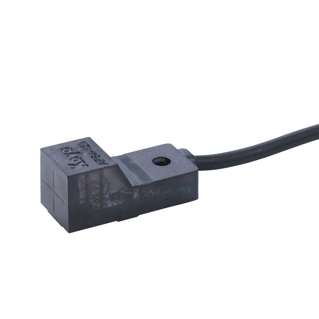 APS4-12M-E-D - JTEKT inductive proximity sensor, rectangular, 12 x 27 x 12mm body, polycarbonate housing, front sensing, NPN, N.O. output, 4mm sensing distance, non-flush, 200 Hz switching frequency, IP67, pigtail.