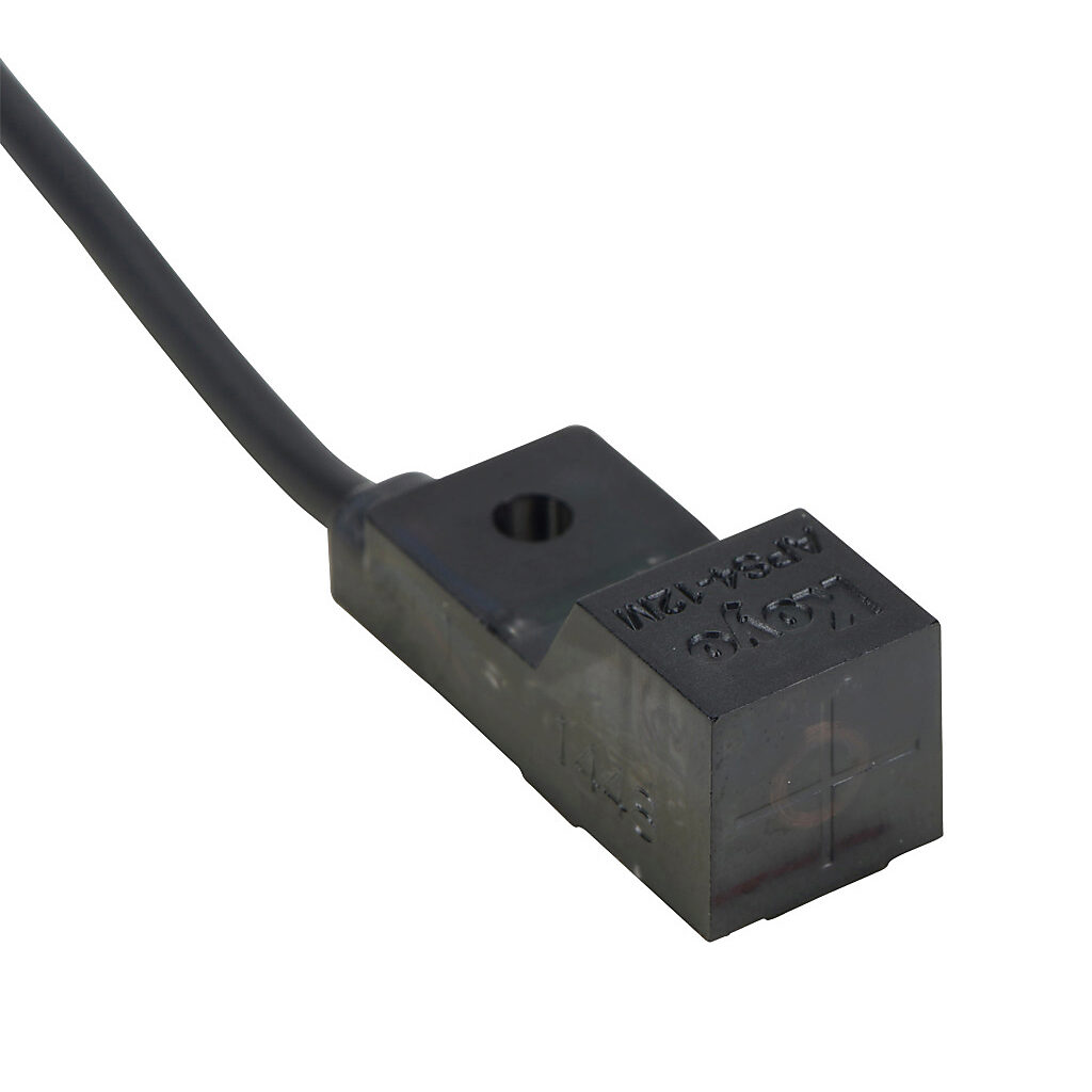 APS4-12M-E1-D - JTEKT inductive proximity sensor, rectangular, 12 x 27 x 12mm body, polycarbonate housing, front sensing, NPN, N.C. output, 4mm sensing distance, non-flush, 200 Hz switching frequency, IP67, pigtail.