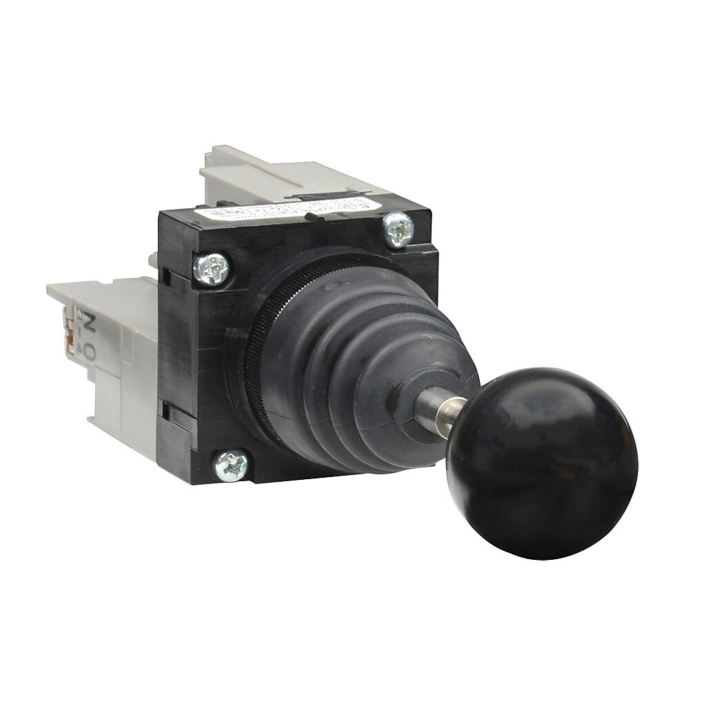AR22A5N-A0A0B - Fuji Electric selector switch, IP65, 22mm, 2-position, momentary, (2) N.O. contact(s), plastic base, plastic bezel, Operator: black, joystick, 30mm, round, plastic.
