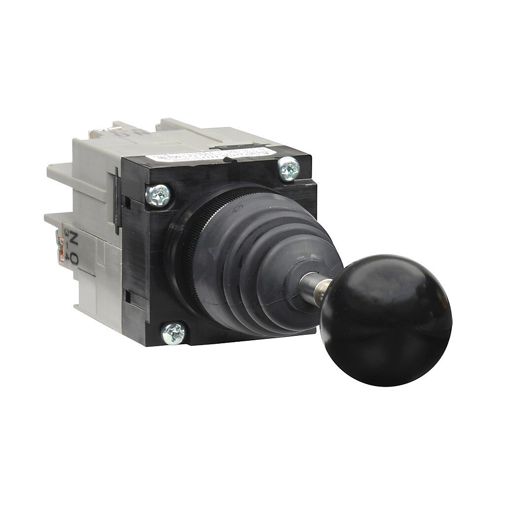 AR22A5N-AAAAB - Fuji Electric selector switch, IP65, 22mm, 4-position, momentary, (4) N.O. contact(s), plastic base, plastic bezel, Operator: black, joystick, 30mm, round, plastic.