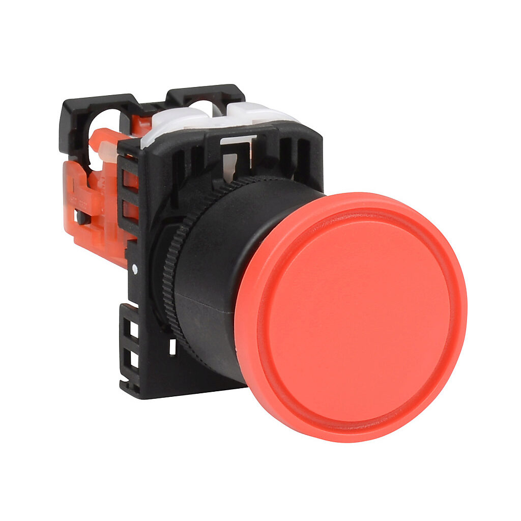 AR22Q2R-01R - Fuji Electric emergency stop pushbutton, 22mm, push to lock, pull to reset, (1) N.C. contact(s), plastic base, plastic bezel, Operator: red, mushroom, 35mm, round, plastic.