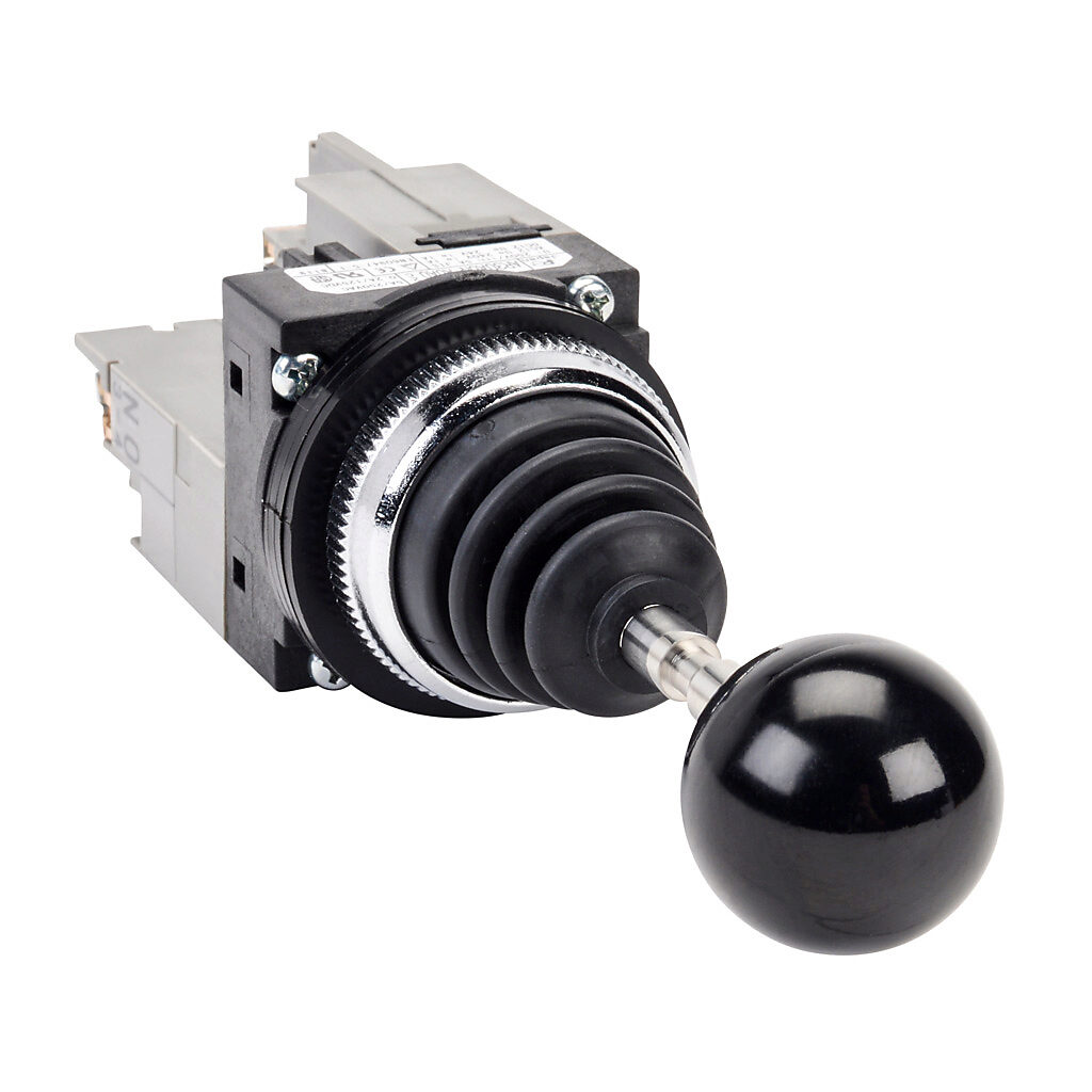 AR30A0N-A0A0BZC - Fuji Electric selector switch, IP65, 30mm, 2-position, maintained, (2) N.O. contact(s), plastic base, metal bezel, Operator: black, joystick, 41mm, round, plastic.