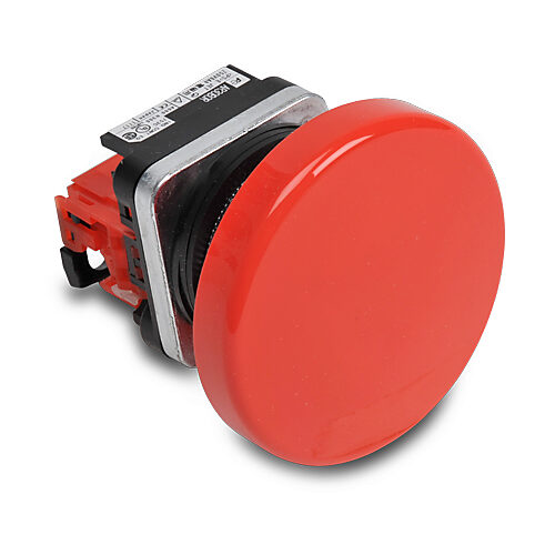 AR30B0R-01R - Fuji Electric pushbutton, 30mm, momentary, (1) N.C. contact(s), metal base, metal bezel, Operator: red, mushroom, 65mm, round, plastic.