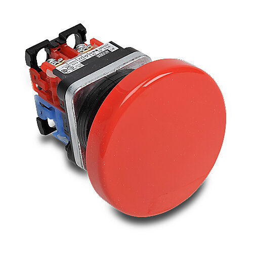 AR30B0R-11R - Fuji Electric pushbutton, 30mm, momentary, (1) N.O./(1) N.C. contact(s), metal base, metal bezel, Operator: red, mushroom, 65mm, round, plastic.