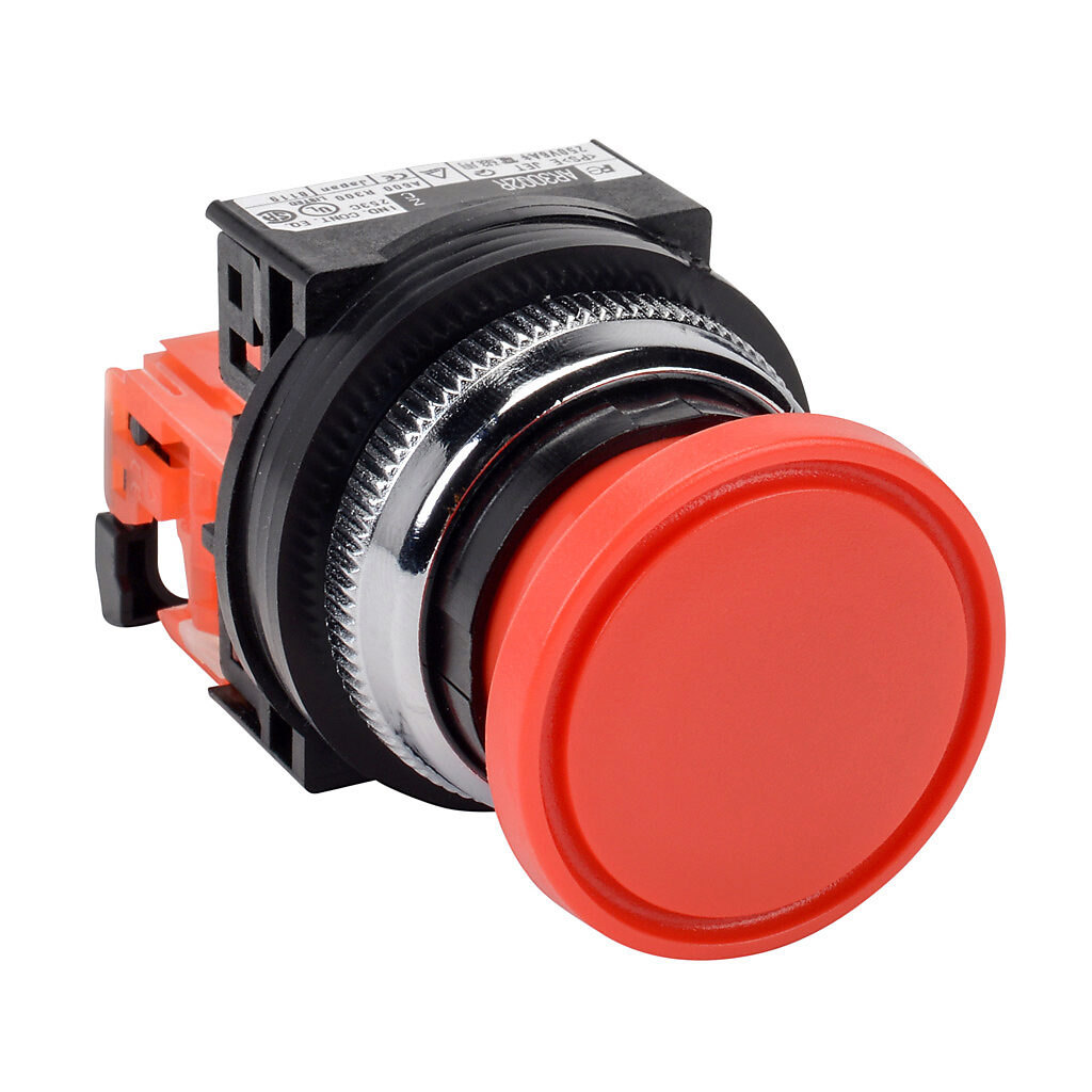 AR30Q2R-01RZC - Fuji Electric emergency stop pushbutton, 30mm, push to lock, pull to reset, (1) N.C. contact(s), plastic base, metal bezel, Operator: red, mushroom, 35mm, round, plastic.