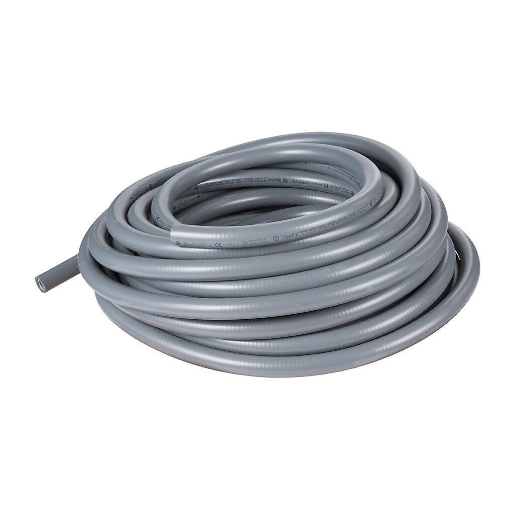 ATLA-13-100 - Electri-Flex Liquatite liquid-tight flexible metallic conduit, hot dipped galvanized steel, PVC jacket, 1in trade size, gray, UL-360 Listed, 100ft/30.4m coil length.