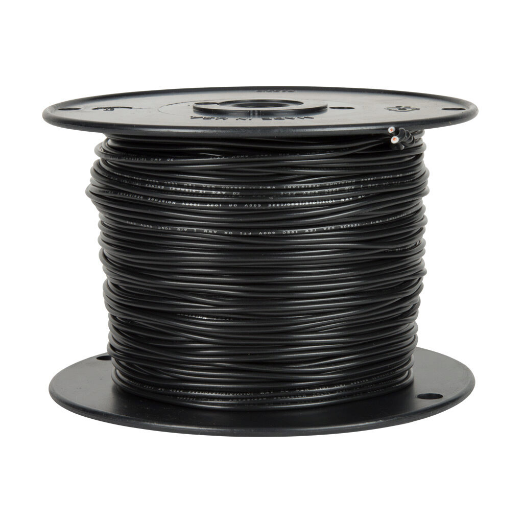 AWM20BK - Atlas Wire AWM hook-up wire, single conductor, 20 AWG, 10-stranded, tinned copper, PVC conductor insulation material, black, 300V, 500ft spool.