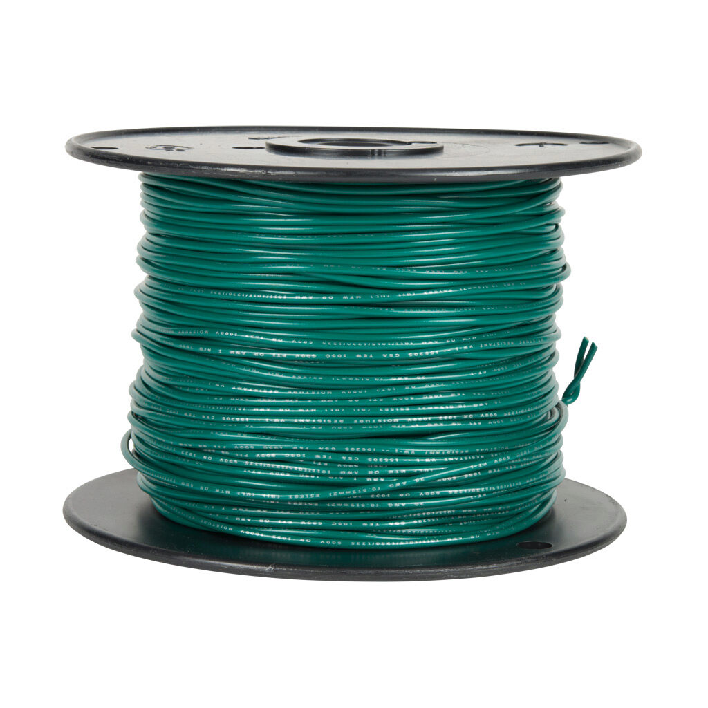 AWM20GN - Atlas Wire AWM hook-up wire, single conductor, 20 AWG, 10-stranded, tinned copper, PVC conductor insulation material, green, 300V, 500ft spool.