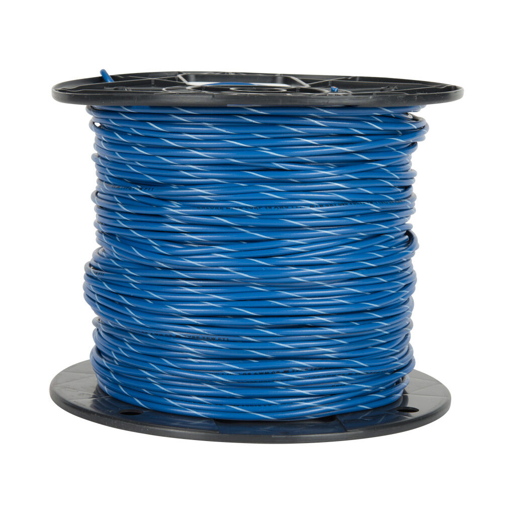 AWM22BW10 - Atlas Wire AWM hook-up wire, single conductor, 22 AWG, 7-stranded, tinned copper, PVC conductor insulation material, blue with white stripe, 300V, 1000ft spool.