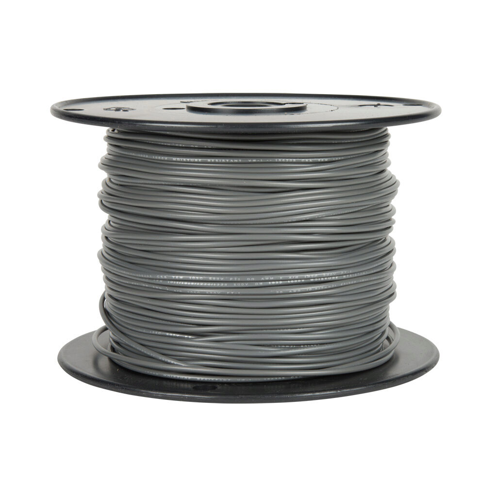 AWM24GY10 - Atlas Wire AWM hook-up wire, single conductor, 24 AWG, 7-stranded, tinned copper, PVC conductor insulation material, gray, 300V, 1000ft spool.