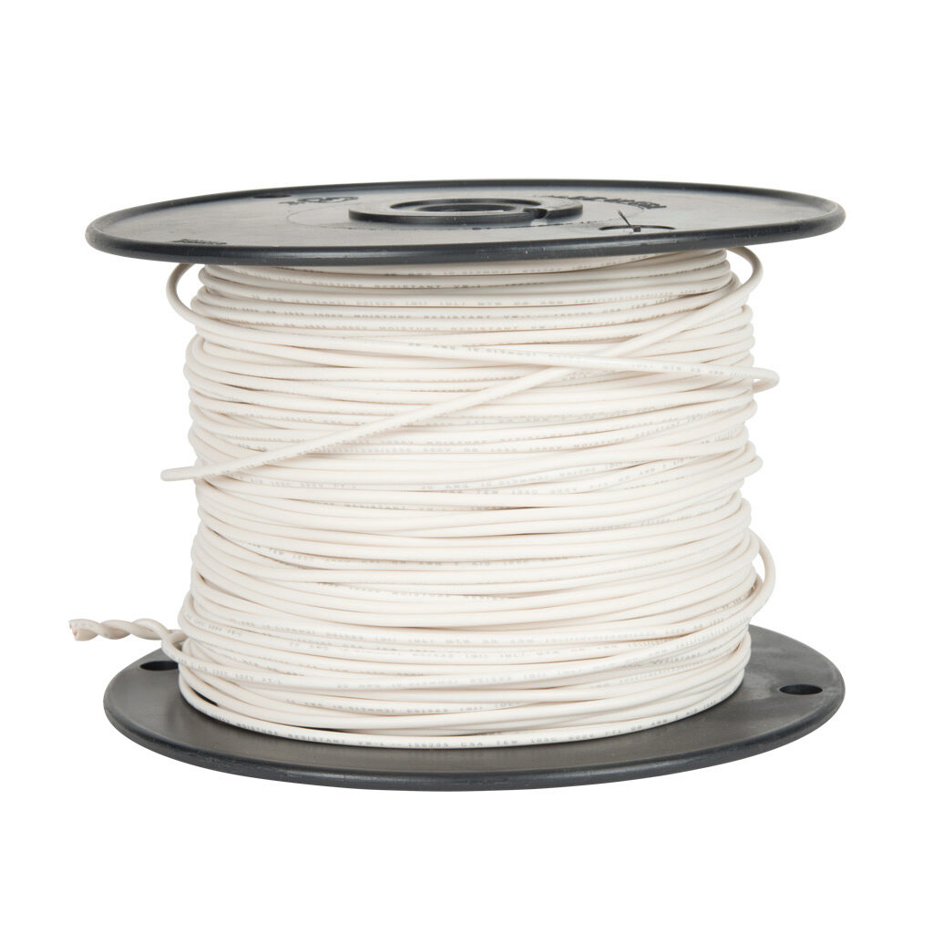 AWM24WH10 - Atlas Wire AWM hook-up wire, single conductor, 24 AWG, 7-stranded, tinned copper, PVC conductor insulation material, white, 300V, 1000ft spool.