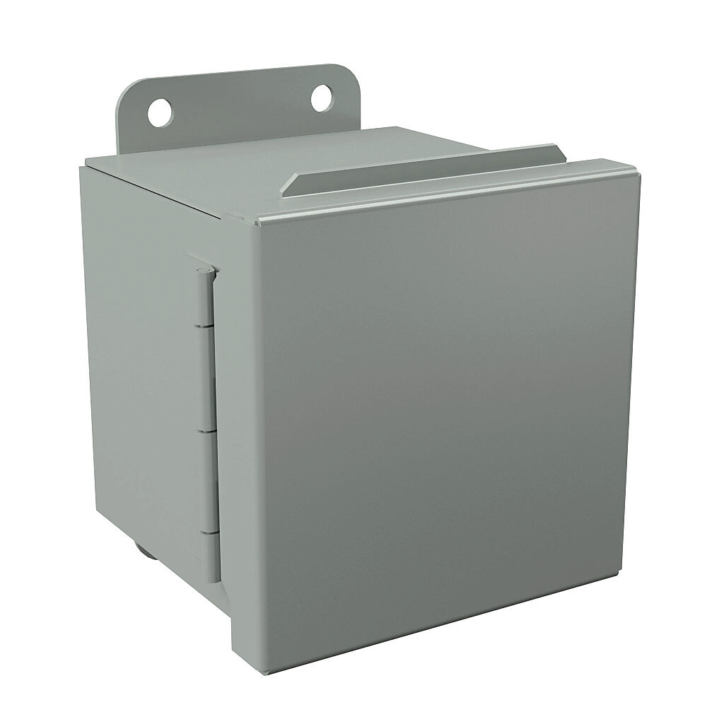 B040404CH - Wiegmann enclosure, NEMA 12/13, 4 x 4 x 4in (HxWxD), wall mount, carbon steel, ANSI 61 gray, powder coat finish, single-door, plated steel clamps.