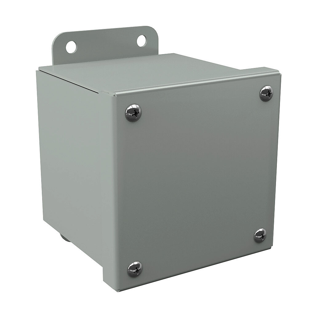 B040404SC - Wiegmann enclosure, NEMA 12/13, 4 x 4 x 4in (HxWxD), wall mount, carbon steel, ANSI 61 gray, powder coat finish, screw cover.