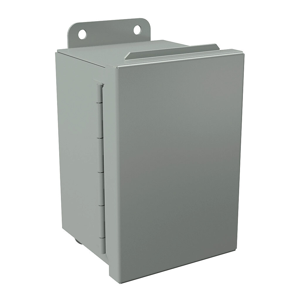 B060404CH - Wiegmann enclosure, NEMA 12/13, 6 x 4 x 4in (HxWxD), wall mount, carbon steel, ANSI 61 gray, powder coat finish, single-door, plated steel clamps.