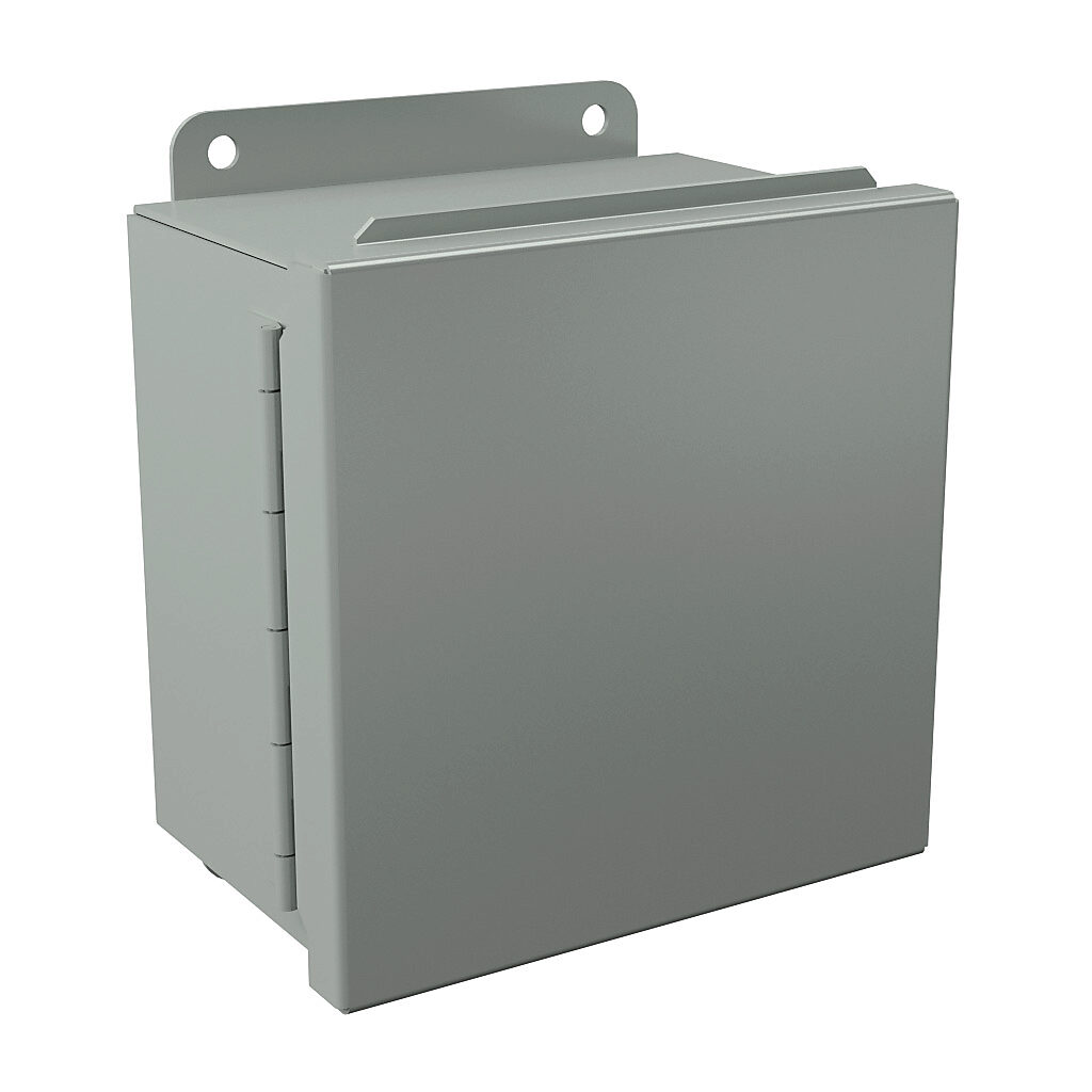 B060604CHQR - Wiegmann enclosure, NEMA 12/13, 6 x 6 x 4in (HxWxD), wall mount, carbon steel, ANSI 61 gray, powder coat finish, single-door, quick-release latch.