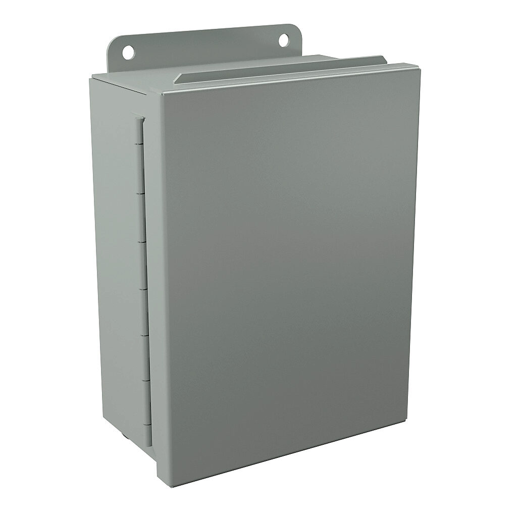 B080603CHQR - Wiegmann enclosure, NEMA 12/13, 8 x 6 x 3in (HxWxD), wall mount, carbon steel, ANSI 61 gray, powder coat finish, single-door, quick-release latch.