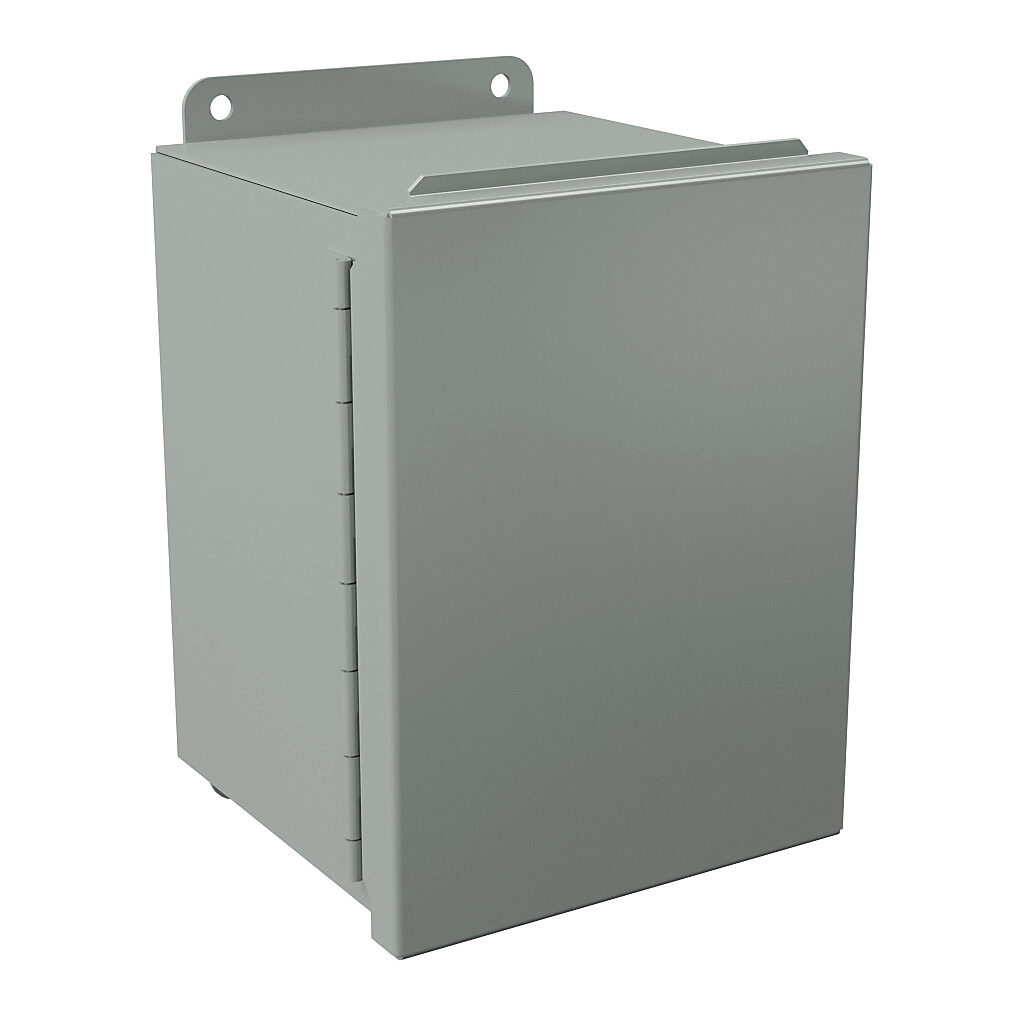 B080606CH - Wiegmann enclosure, NEMA 12/13, 8 x 6 x 6in (HxWxD), wall mount, carbon steel, ANSI 61 gray, powder coat finish, single-door, plated steel clamps.