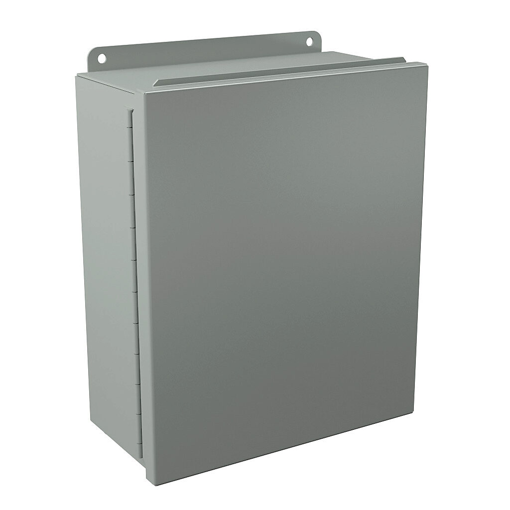 B121005CHQR - Wiegmann enclosure, NEMA 12/13, 12 x 10 x 5in (HxWxD), wall mount, carbon steel, ANSI 61 gray, powder coat finish, single-door, quick-release latch.