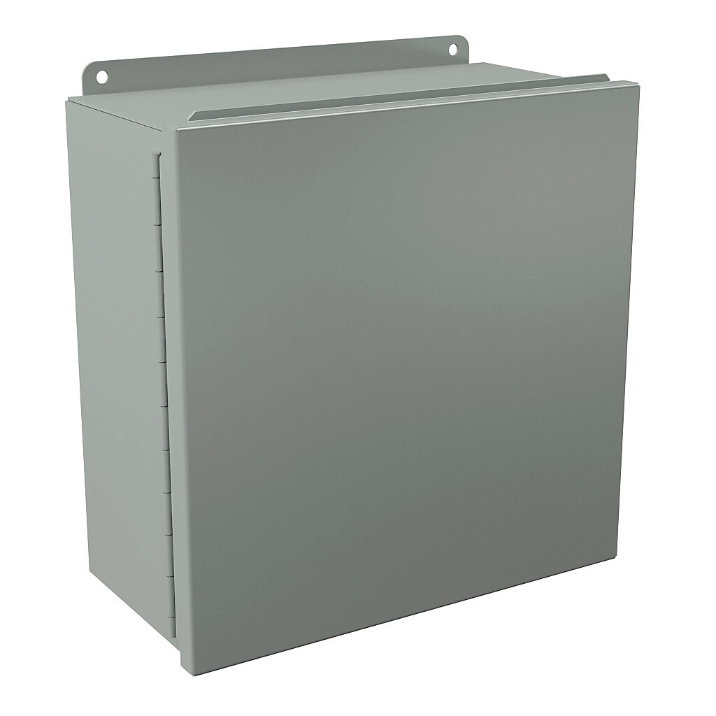 B121206CH - Wiegmann enclosure, NEMA 12/13, 12 x 12 x 6in (HxWxD), wall mount, carbon steel, ANSI 61 gray, powder coat finish, single-door, plated steel clamps.
