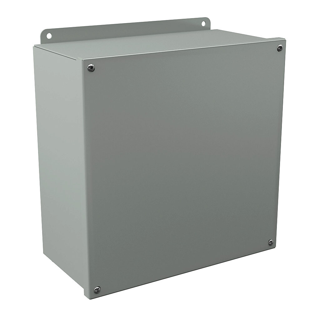 B121206SC - Wiegmann enclosure, NEMA 12/13, 12 x 12 x 6in (HxWxD), wall mount, carbon steel, ANSI 61 gray, powder coat finish, screw cover.