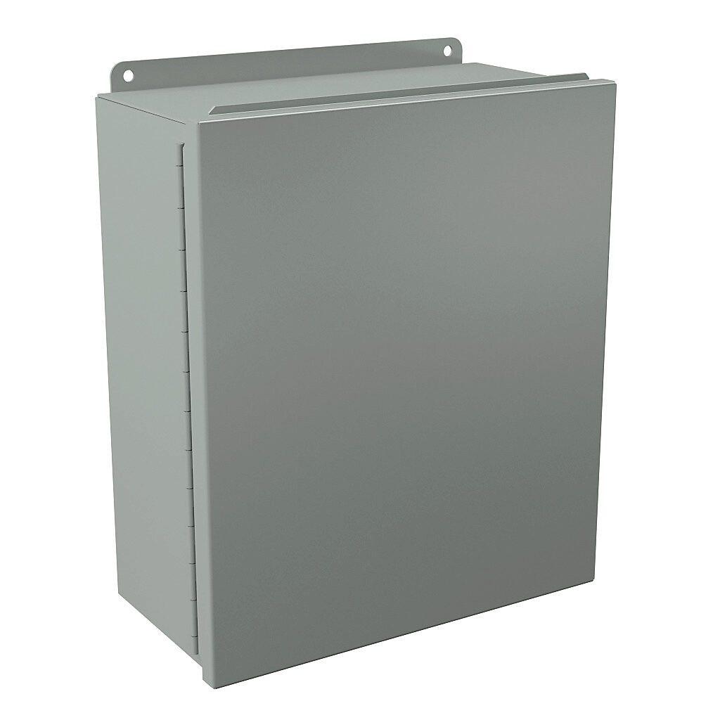 B141206CH - Wiegmann enclosure, NEMA 12/13, 14 x 12 x 6in (HxWxD), wall mount, carbon steel, ANSI 61 gray, powder coat finish, single-door, plated steel clamps.