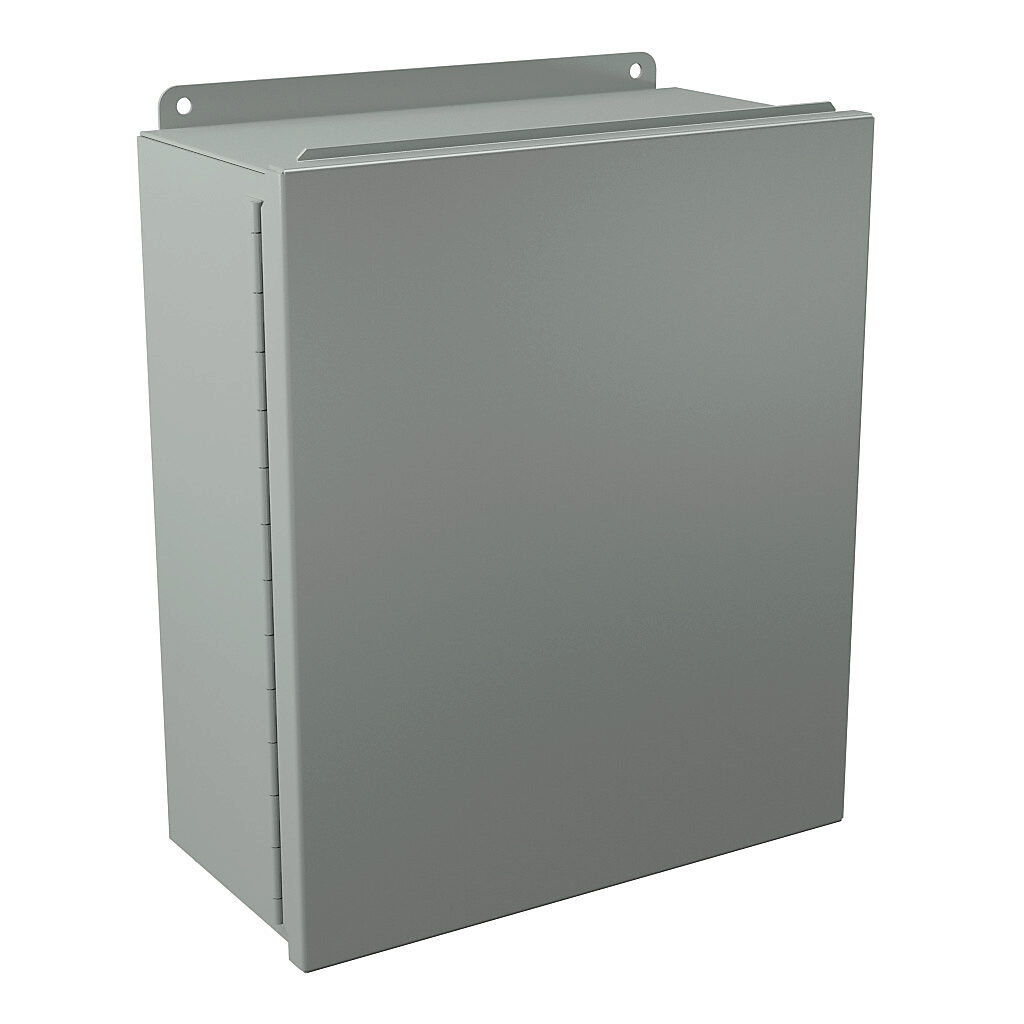B141206CHQR - Wiegmann enclosure, NEMA 12/13, 14 x 12 x 6in (HxWxD), wall mount, carbon steel, ANSI 61 gray, powder coat finish, single-door, quick-release latch.