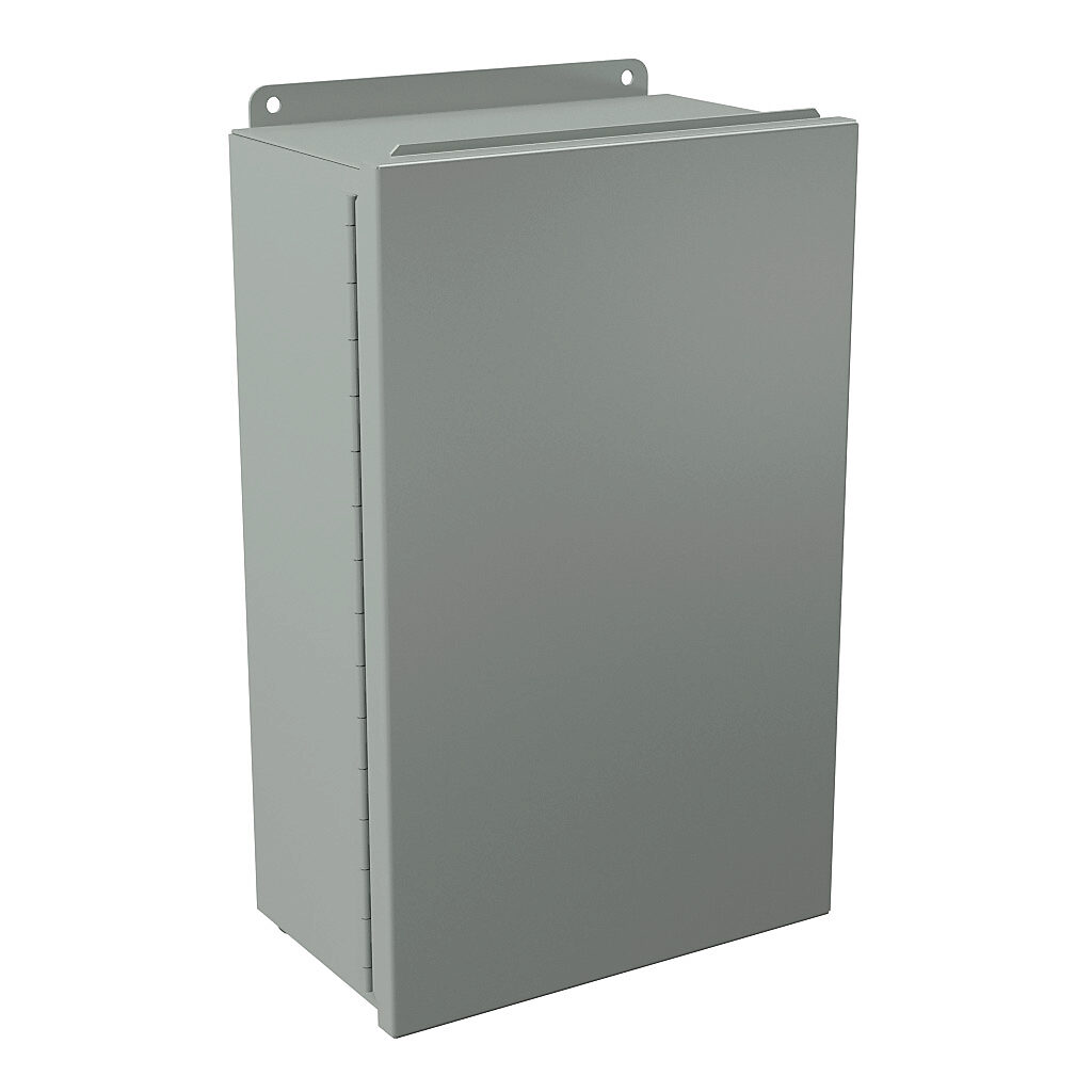 B161006CH - Wiegmann enclosure, NEMA 12/13, 16 x 10 x 6in (HxWxD), wall mount, carbon steel, ANSI 61 gray, powder coat finish, single-door, plated steel clamps.