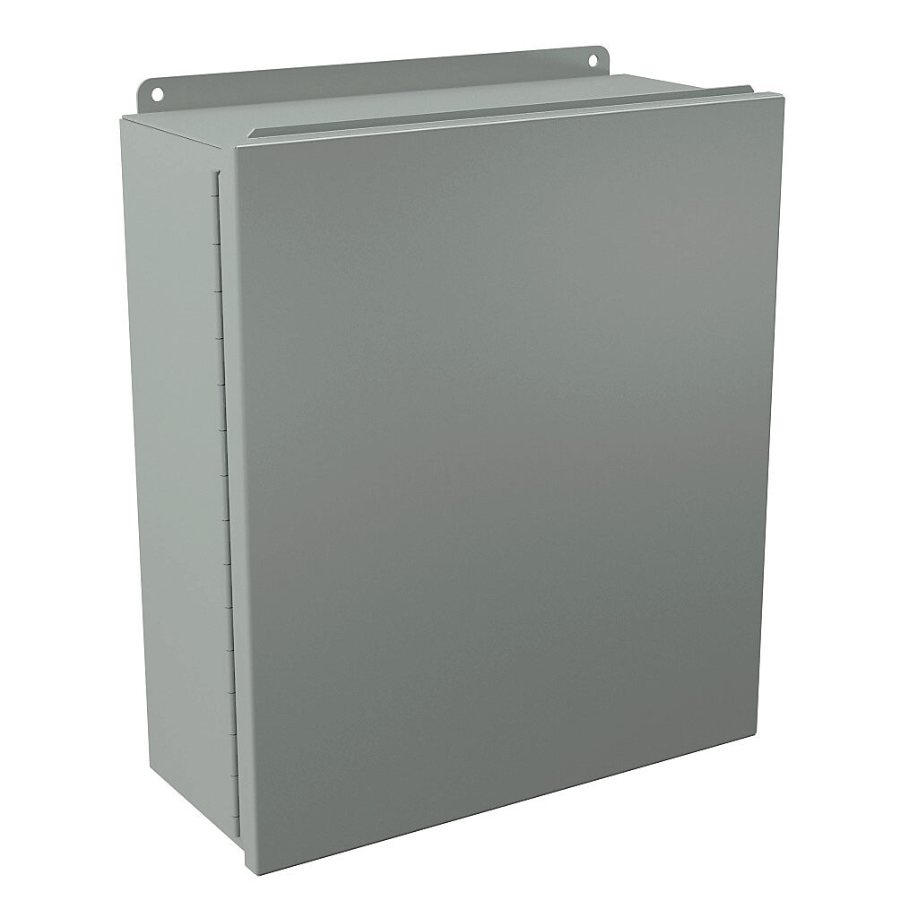 B161406CH - Wiegmann enclosure, NEMA 12/13, 16 x 14 x 6in (HxWxD), wall mount, carbon steel, ANSI 61 gray, powder coat finish, single-door, plated steel clamps.