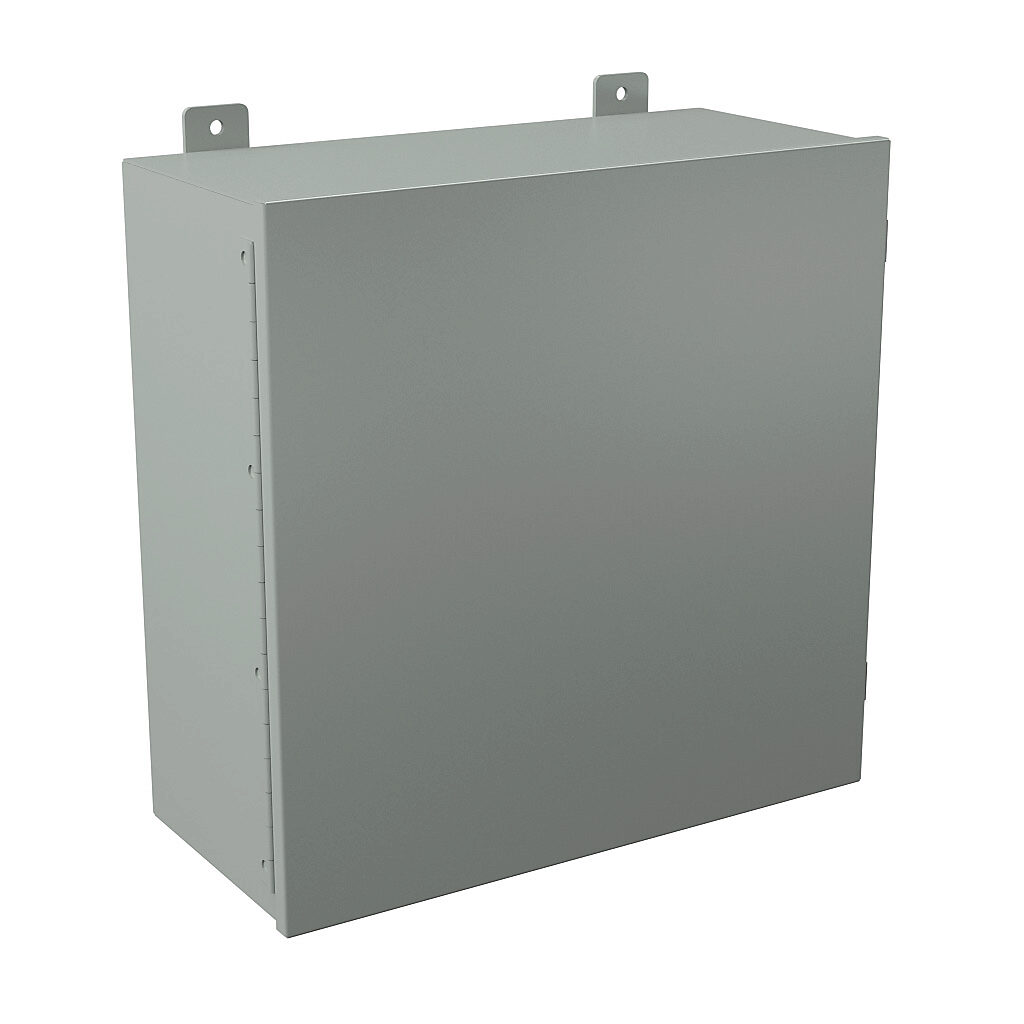 B202009CH - Wiegmann enclosure, NEMA 12, 20 x 20 x 9in (HxWxD), wall mount, carbon steel, ANSI 61 gray, powder coat finish, single-door, plated steel clamps.