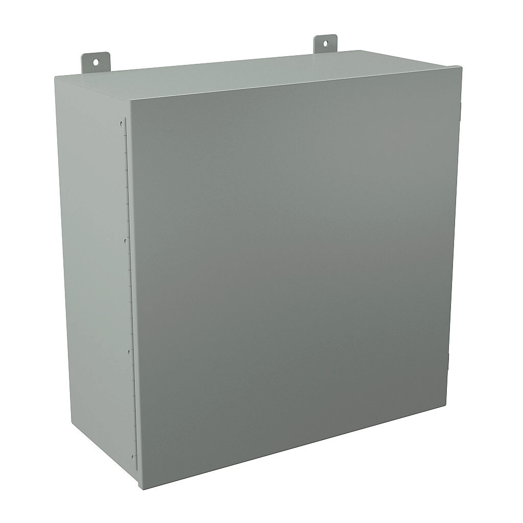 B242411CH - Wiegmann enclosure, NEMA 12, 24 x 24 x 11in (HxWxD), wall mount, carbon steel, ANSI 61 gray, powder coat finish, single-door, plated steel clamps.