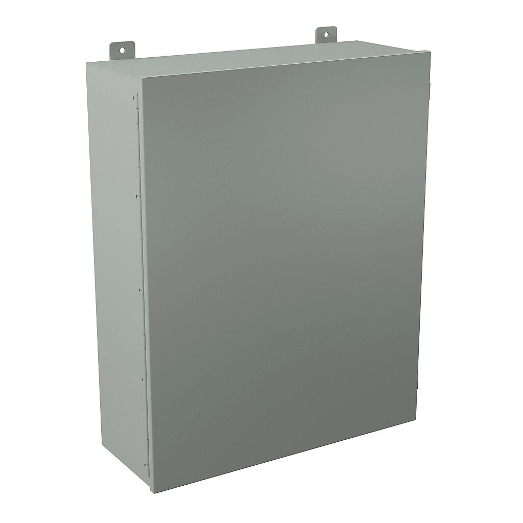 B302409CH - Wiegmann enclosure, NEMA 12, 30 x 24 x 9in (HxWxD), wall mount, carbon steel, ANSI 61 gray, powder coat finish, single-door, plated steel clamps.
