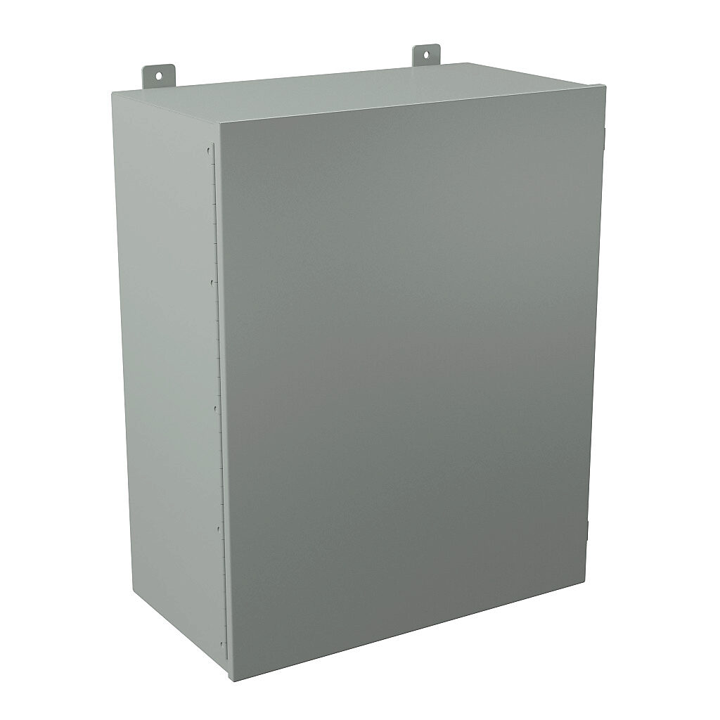 B302413CH - Wiegmann enclosure, NEMA 12, 30 x 24 x 13in (HxWxD), wall mount, carbon steel, ANSI 61 gray, powder coat finish, single-door, plated steel clamps.