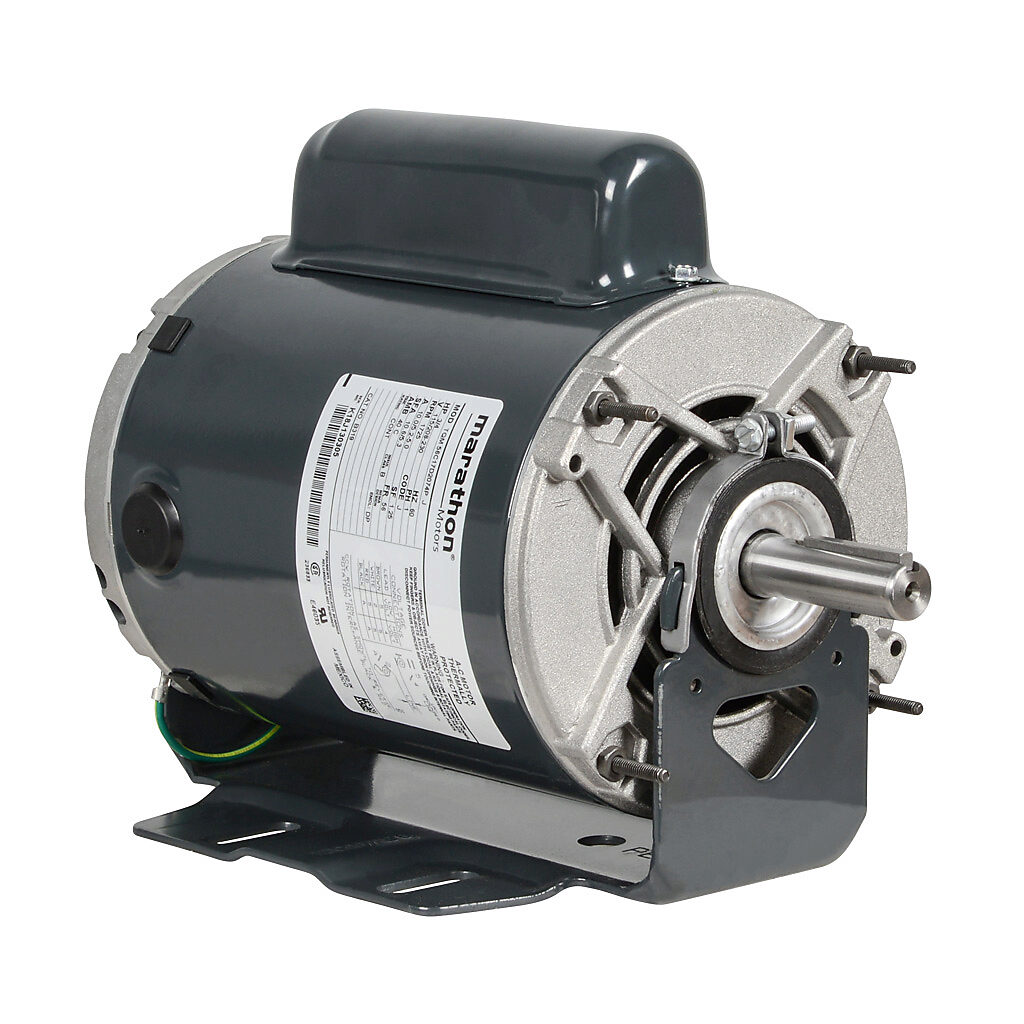 B319 - Marathon standard efficiency AC induction motor, fan and blower, 3/4hp, 1-phase, 115/208-230 VAC, 1800rpm, ODP, NEMA 56 frame, rolled steel, resilient base with extended studs mount.