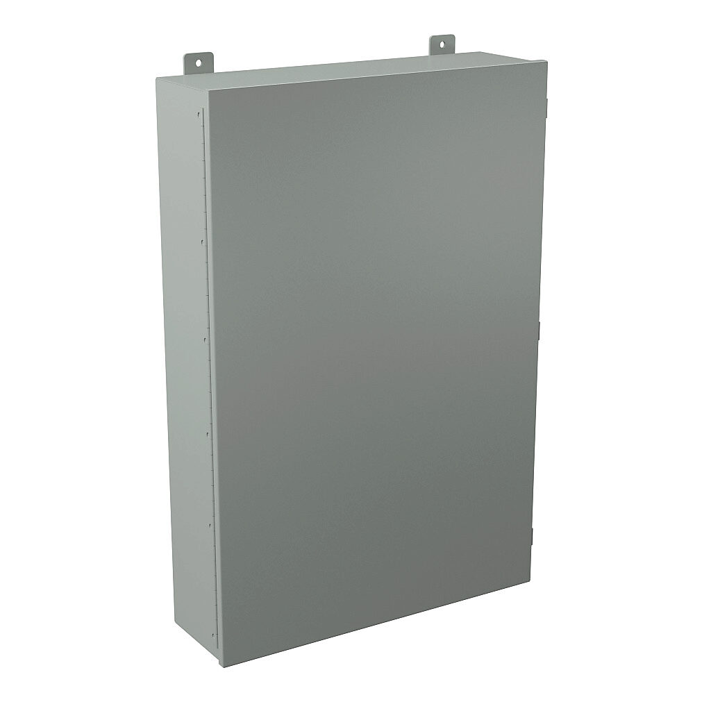 B362407CH - Wiegmann enclosure, NEMA 12, 36 x 24 x 7in (HxWxD), wall mount, carbon steel, ANSI 61 gray, powder coat finish, single-door, plated steel clamps.