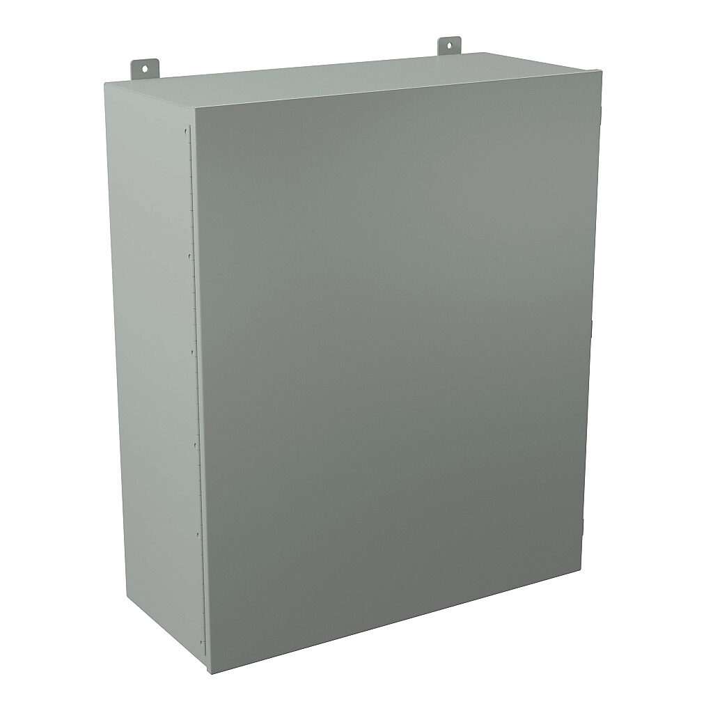 B363013CH - Wiegmann enclosure, NEMA 12, 36 x 30 x 13in (HxWxD), wall mount, carbon steel, ANSI 61 gray, powder coat finish, single-door, plated steel clamps.