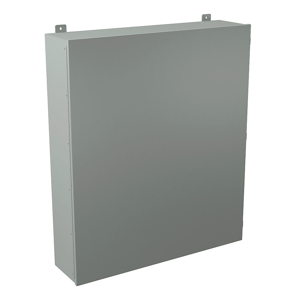 B423609CH - Wiegmann enclosure, NEMA 12, 42 x 36 x 9in (HxWxD), wall mount, carbon steel, ANSI 61 gray, powder coat finish, single-door, plated steel clamps.