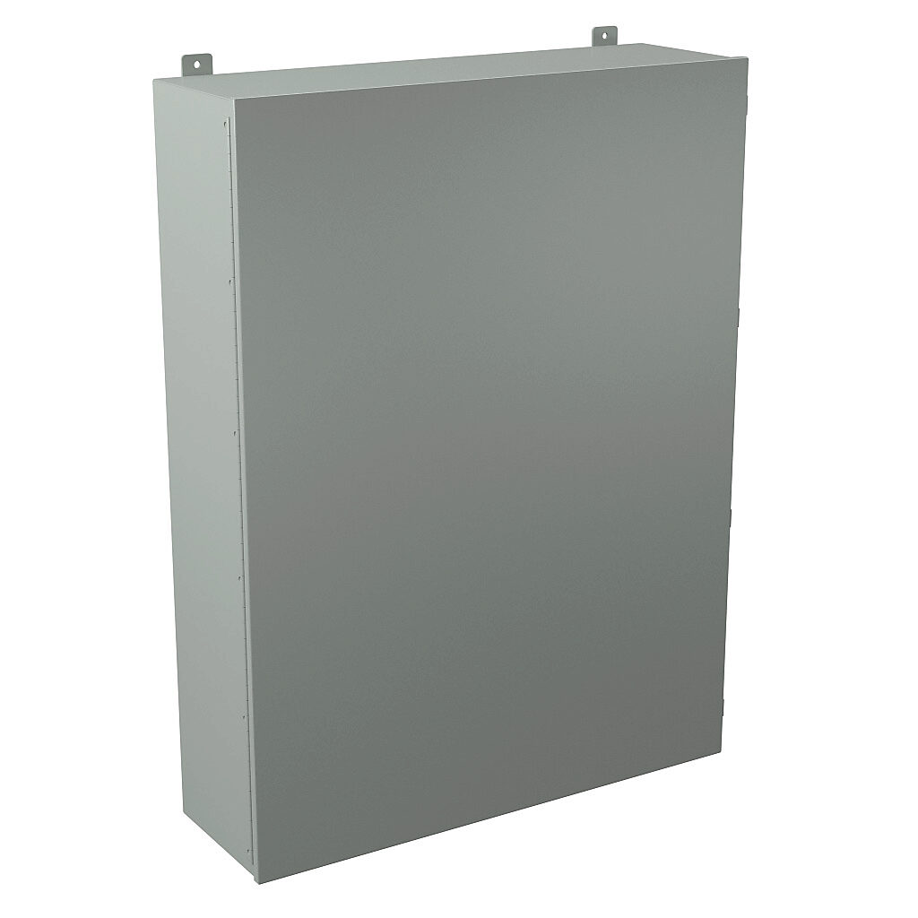 B483611CH - Wiegmann enclosure, NEMA 12, 48 x 36 x 11in (HxWxD), wall mount, carbon steel, ANSI 61 gray, powder coat finish, single-door, plated steel clamps.