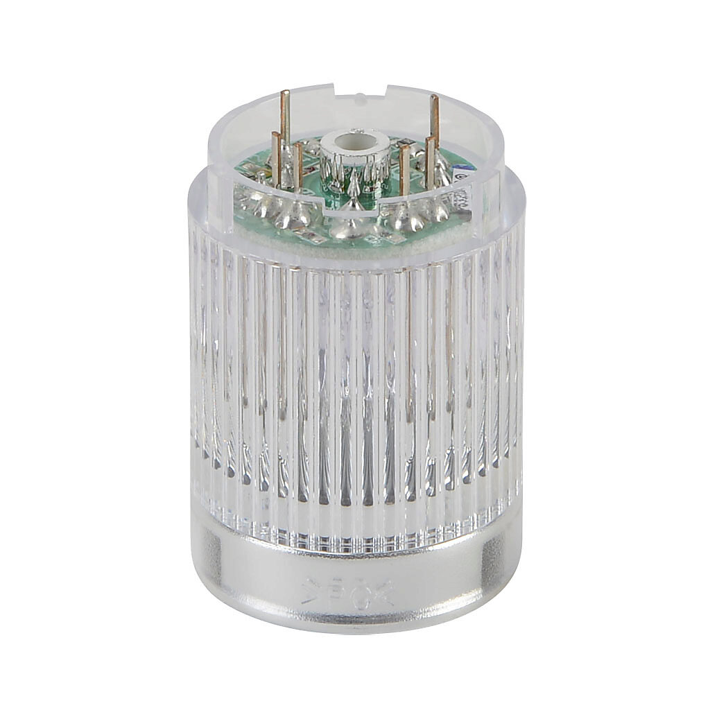 B72100115-4F1 - Patlite LED light element, 25mm diameter, blue, permanent light function, 24 VDC, NPN polarity, clear lens. For use with ME and MES series signal towers.