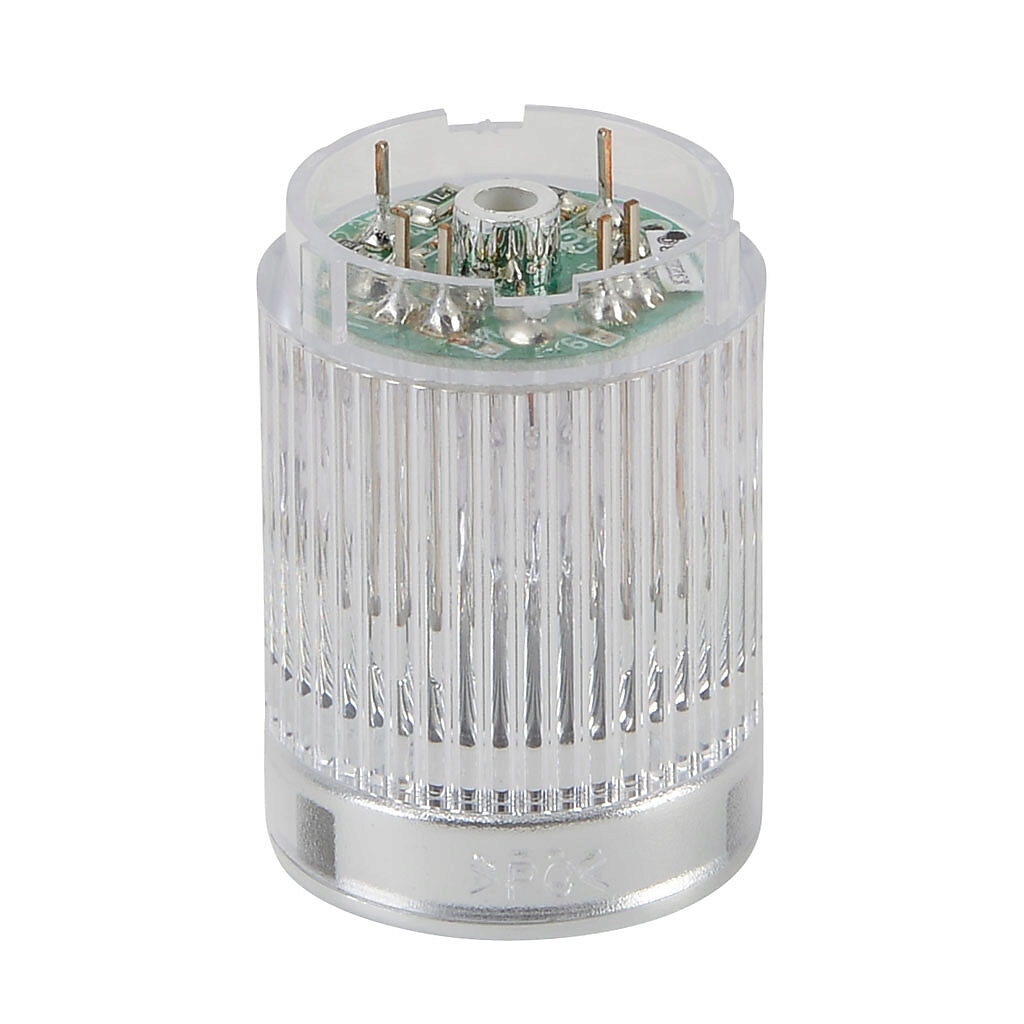 B72100135-7F1 - Patlite LED light element, 25mm diameter, clear/white, permanent light function, 24 VDC, PNP polarity, clear lens. For use with ME and MES series signal towers.