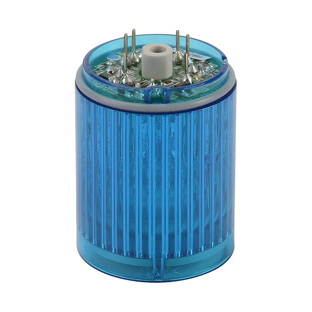 B72100182-4F1 - Patlite LED light element, 30mm diameter, blue, permanent light function, 24 VAC/VDC, colored lens. For use with MP and MPS series signal towers.