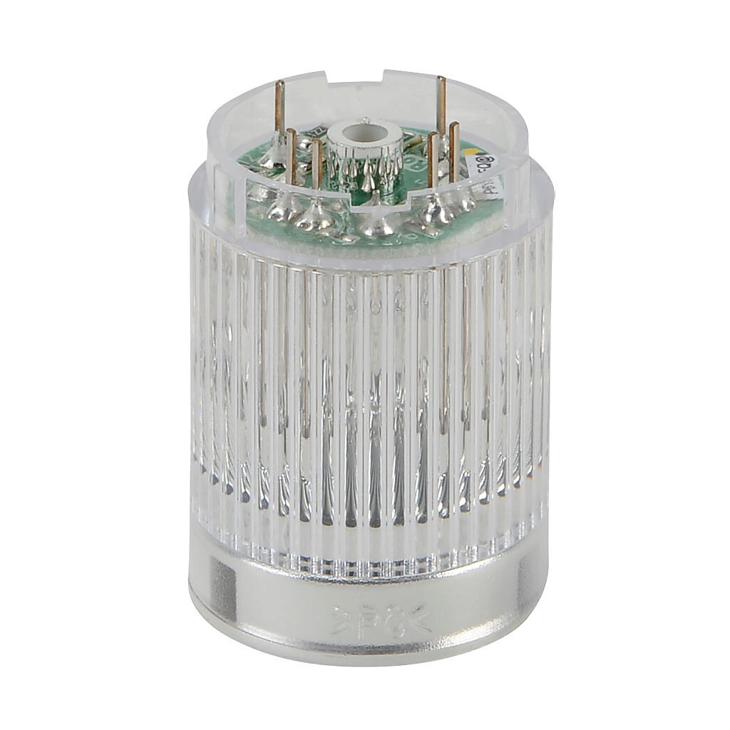 B72100223-2F1 - Patlite LED light element, 25mm diameter, yellow, permanent light function, 24 VDC, NPN polarity, clear lens. For use with ME and MES series signal towers.