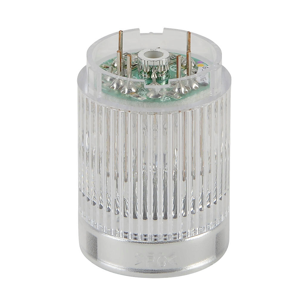 B72100226-2F1 - Patlite LED light element, 25mm diameter, yellow, permanent light function, 24 VDC, PNP polarity, clear lens. For use with ME and MES series signal towers.